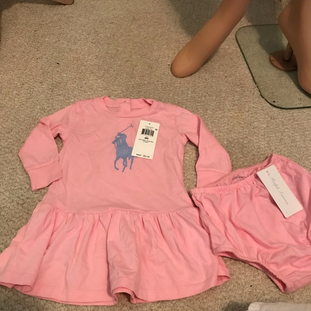 Ralph Lauren dress two pc.  NWT size 9 months pink/long sleeve $45